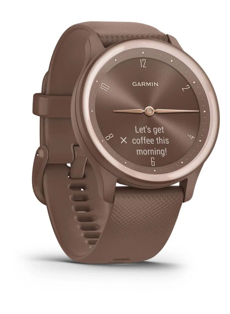 GARMIN Vívomove Sport - 40MM - Cocoa Case and Silicone Band with Peach Gold Accents Cocoa - Up to 5 Days of  Battery life - Oled Display, Chemically-strengthened glass, Heart Rate Monitor, All day stress monitor, Gps tracking, Smart notification, iOS and Android compatible Cocoa - Image 4