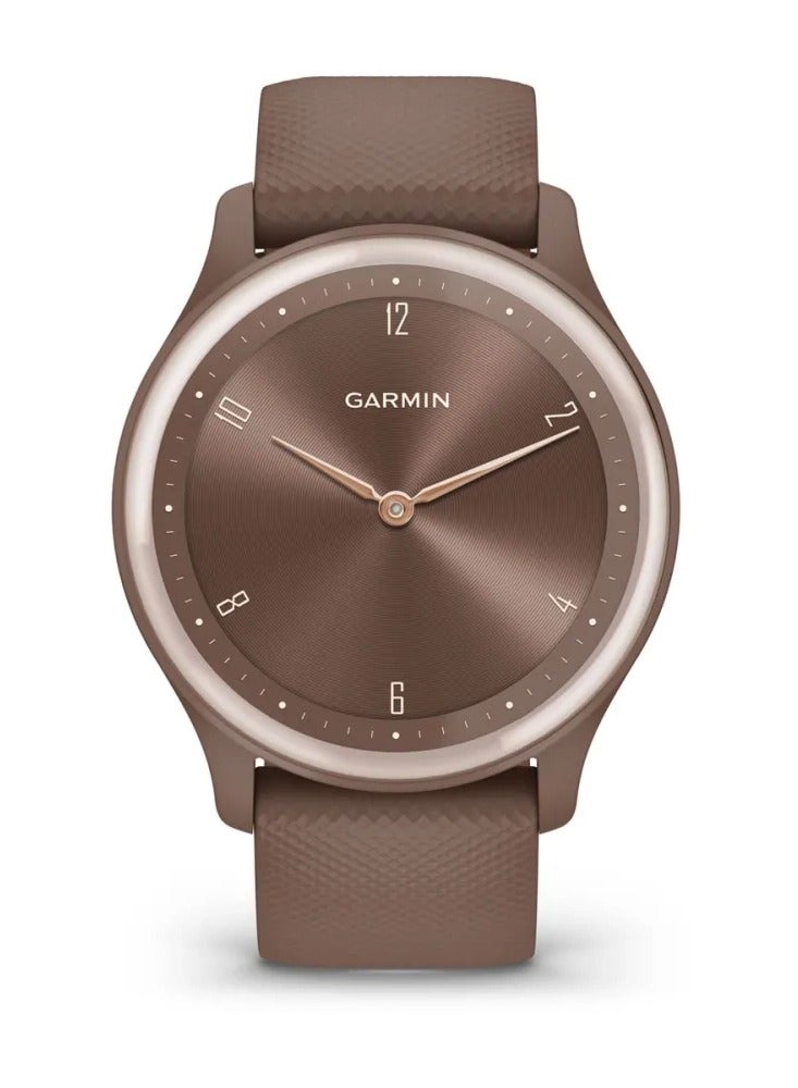 GARMIN Vívomove Sport - 40MM - Cocoa Case and Silicone Band with Peach Gold Accents Cocoa - Up to 5 Days of  Battery life - Oled Display, Chemically-strengthened glass, Heart Rate Monitor, All day stress monitor, Gps tracking, Smart notification, iOS and Android compatible Cocoa - Image 2