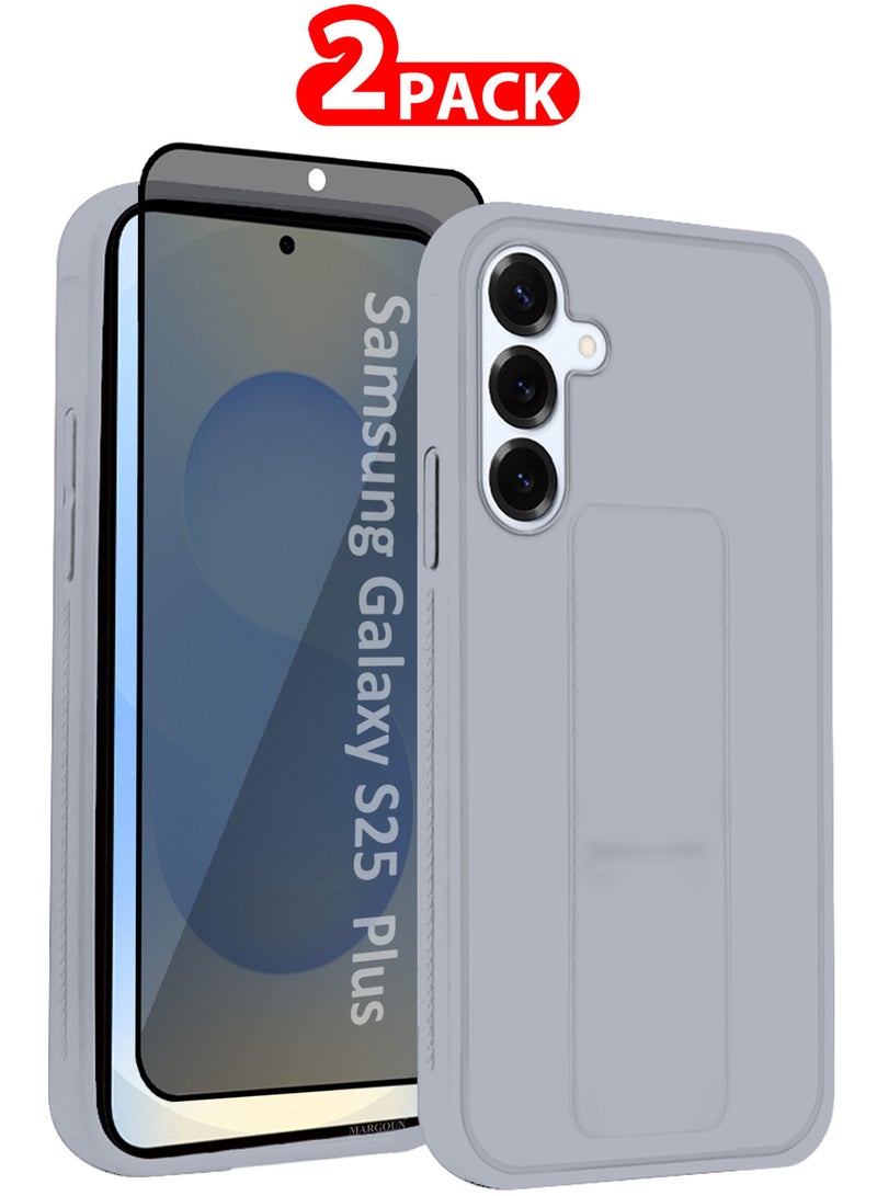 MARGOUN Galaxy S25 Plus Case Silicone with Stand Function Shockproof and Anti Scratch Finger Grip Case Cover with 1 Shock Proof Screen Protector - Pack of 2 - Light Grey-2 - Image 1