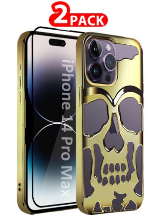 iPhone 14 Pro Max Skull Case Cover Soft TPU and Glossy with 3D Shockproof Screen Protector - Pack of 2 - Gold-2s - pnsku/N70154472V/45/_/1739969297/ddf86ccc-3445-49e4-a532-ffee4c3920fc