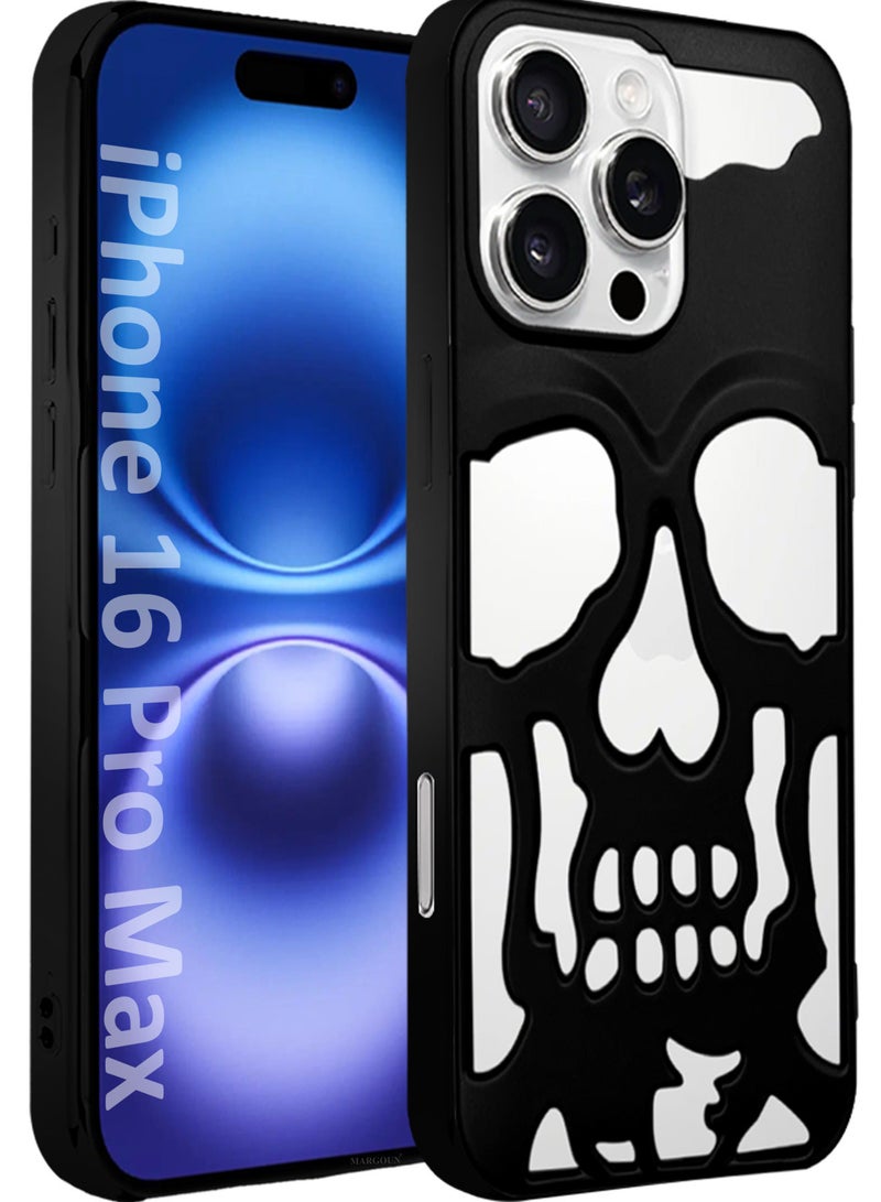 MARGOUN iPhone 16 Pro Max Case Cover Soft TPU and Glossy with Skull Design - Black-1s - Image 1