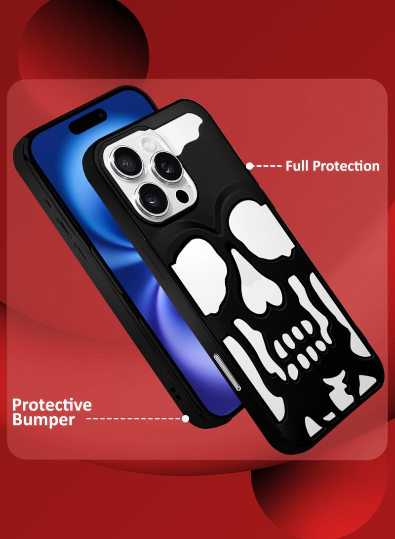 MARGOUN iPhone 16 Pro Max Case Cover Soft TPU and Glossy with Skull Design - Black-1s - Image 2