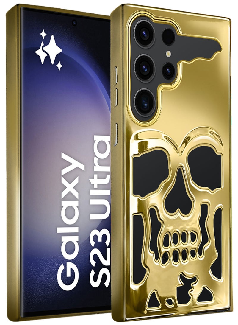 مارجون Galaxy S23 Ultra Case Cover Soft TPU and Glossy With Skull Design - Gold-1ss - Image 1