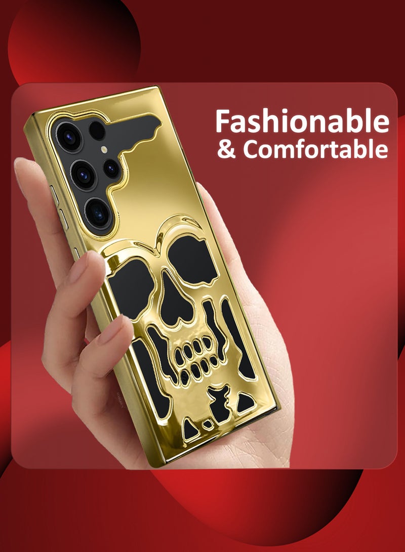 مارجون Galaxy S23 Ultra Case Cover Soft TPU and Glossy With Skull Design - Gold-1ss - Image 4