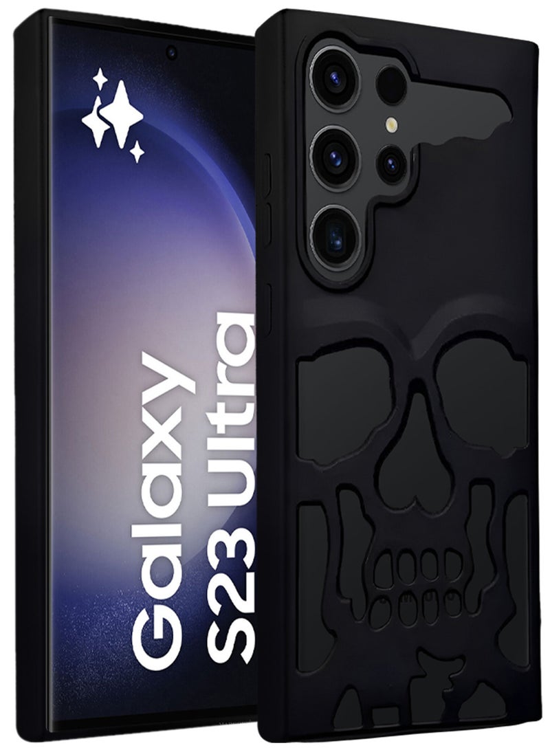 MARGOUN Galaxy S23 Ultra Case Cover Soft TPU and Glossy with Skull Design - Black-1ss - Image 1