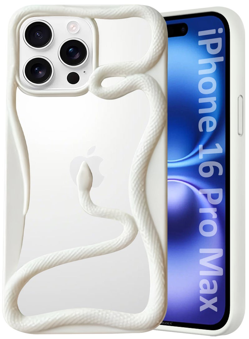 مارجون iPhone 16 Pro Max Case Cover Soft TPU and Glossy with Snake Design - White-1s - Image 1