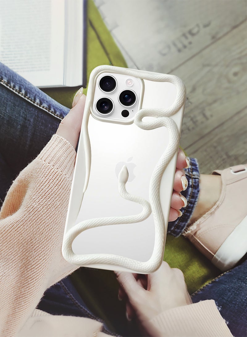 مارجون iPhone 16 Pro Max Case Cover Soft TPU and Glossy with Snake Design - White-1s - Image 3