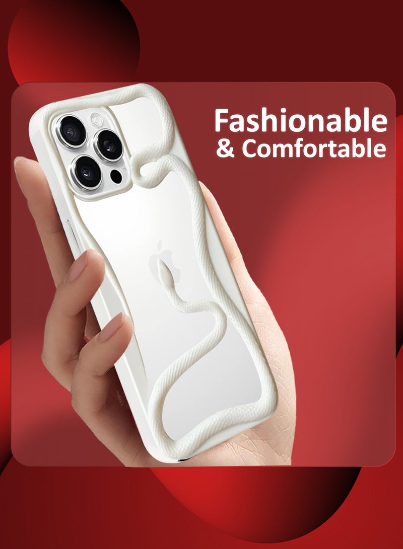 مارجون iPhone 16 Pro Max Case Cover Soft TPU and Glossy with Snake Design - White-1s - Image 4