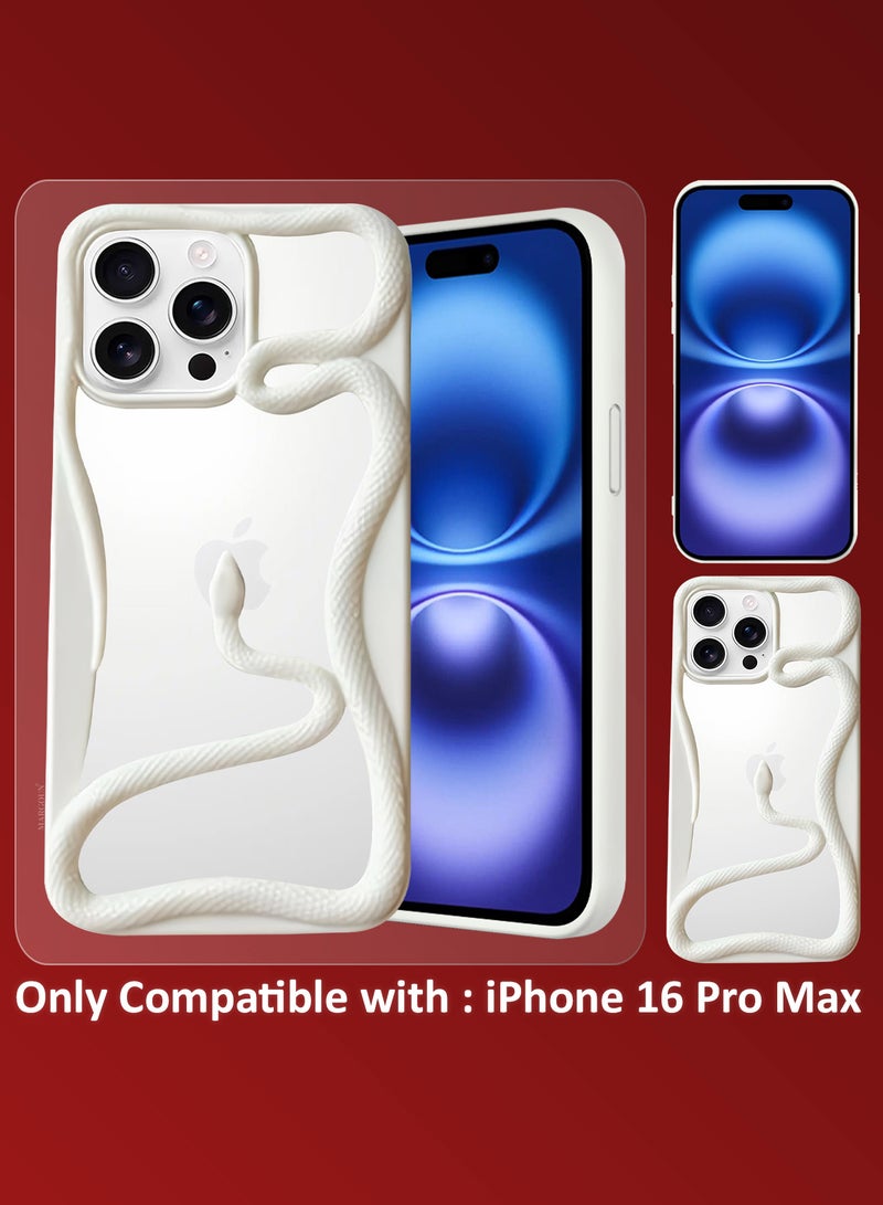 مارجون iPhone 16 Pro Max Case Cover Soft TPU and Glossy with Snake Design - White-1s - Image 2