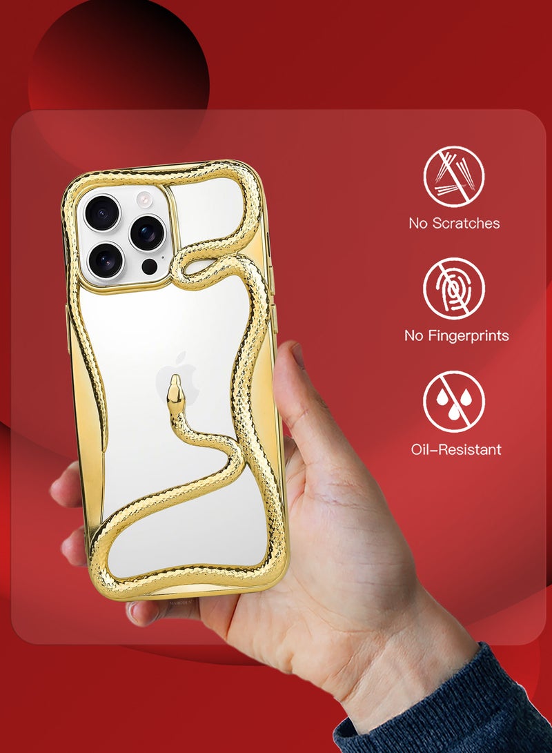 MARGOUN iPhone 16 Pro Max Snake Case Cover Soft TPU and Glossy with Two 3D Shockproof Screen Protector - Pack of 3 - Gold-3s - Image 4