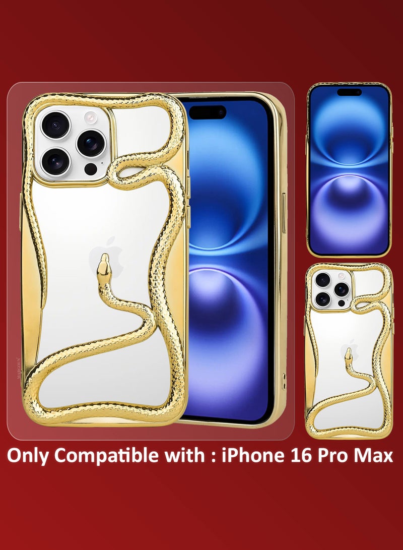 MARGOUN iPhone 16 Pro Max Snake Case Cover Soft TPU and Glossy with Two 3D Shockproof Screen Protector - Pack of 3 - Gold-3s - Image 3