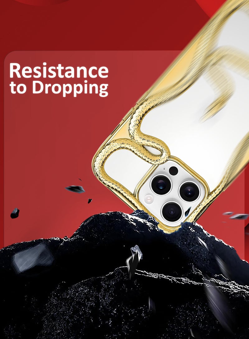 MARGOUN iPhone 16 Pro Max Snake Case Cover Soft TPU and Glossy with Two 3D Shockproof Screen Protector - Pack of 3 - Gold-3s - Image 2