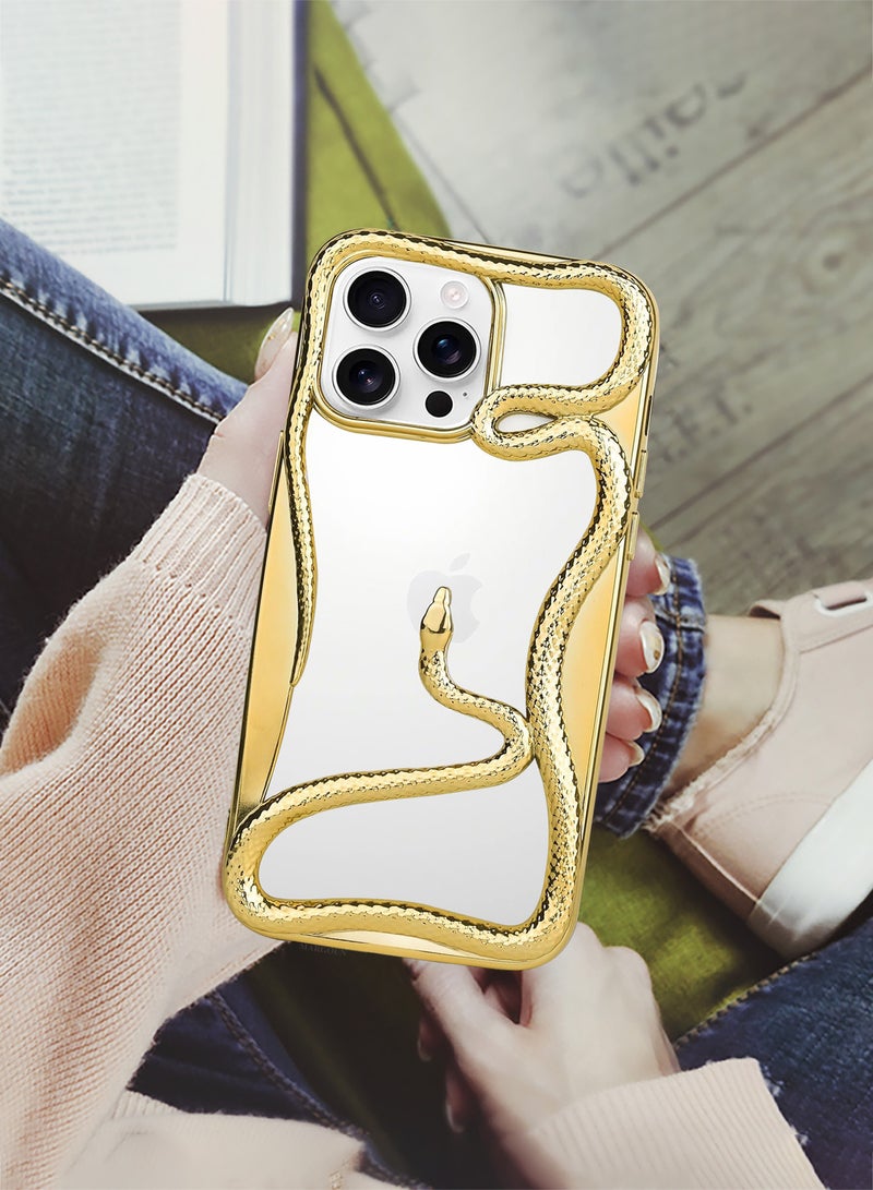 MARGOUN iPhone 16 Pro Max Snake Case Cover Soft TPU and Glossy with Two 3D Shockproof Screen Protector - Pack of 3 - Gold-3s - Image 5