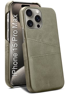 MARGOUN iPhone 15 Pro Max Case Cover Leather with Card Holder for Men Women Phone Case with 3D Screen Protector - Pack of 2 - Grey-2  - Image 3