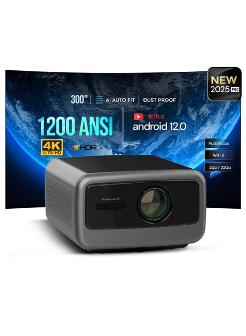Pro Smart Android 12.0 Projector 4K FHD 1080P, 1200 ANSI [Dust-proof, Fully Sealed]  2G+32G Wifi 6 BT 5.0 Home Theater Movie Projector WP104 black