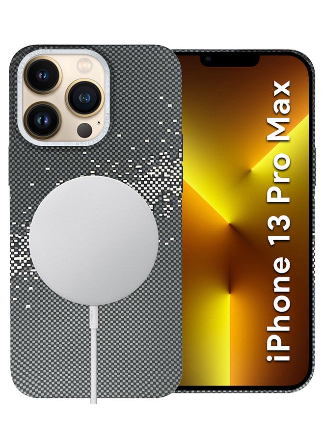 MARGOUN iPhone 13 Pro Max MagEZ Case Cover Fusion Weaving Pattern Kevlar Fiber Bulletproof Vest Cover Protective Ultra Slim Magnetic, Screen and Camera Guard - Pack of 2 - Milky Way Grey-2k - Image 1