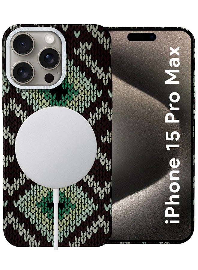 MARGOUN iPhone 15 Pro Max MagEZ Case Cover Fusion Weaving Pattern Kevlar Fiber Bulletproof Vest Cover Protective Ultra Slim Magnetic, Screen and Camera Guard - Black Green-1k - Image 2