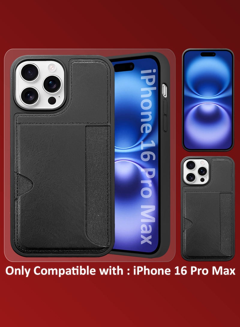 MARGOUN iPhone 16 Pro Max Case Leather Antifingerprint Cover with Wallet Card Slot Shell, Side Insert Card Holder, Anti Fall Protection - Black-1  - Image 5