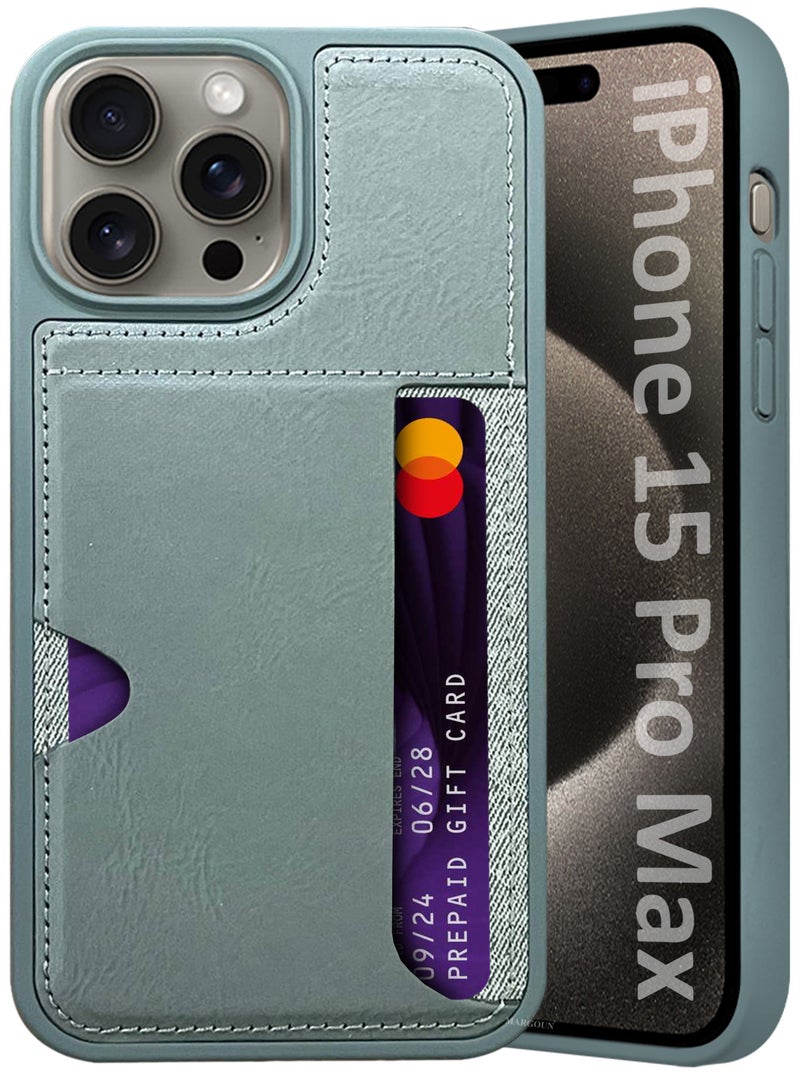 MARGOUN iPhone 15 Pro Max 3Packs Case Leather Anti Fingerprint Cover with Wallet Card Slot Shell, Side Insert Card Holder, Anti Fall Protection - Grey-3  - Image 3