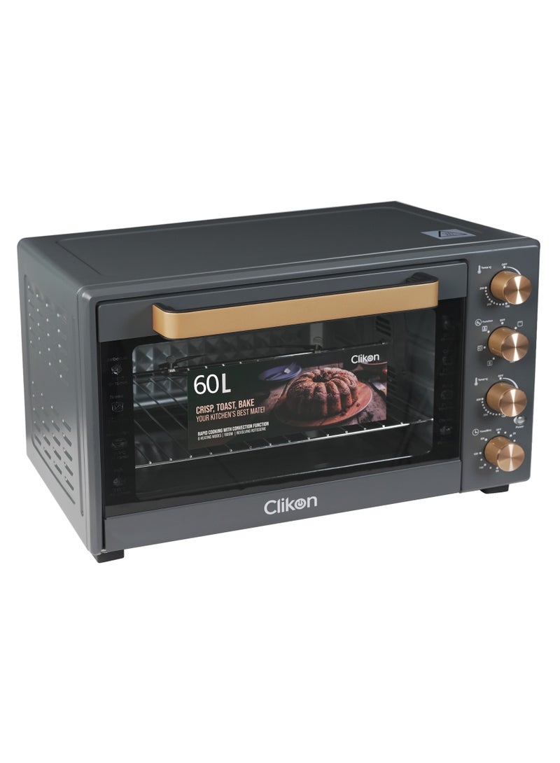 كليكون Dual Chef Grill & Bake 60L Electric Convection Oven with Rotisserie – Multi-Function, Stainless Steel, Adjustable Temperature, Accessories Included 1900 W 60 L 1900 W CK4362 Black and Gold  - Image 3