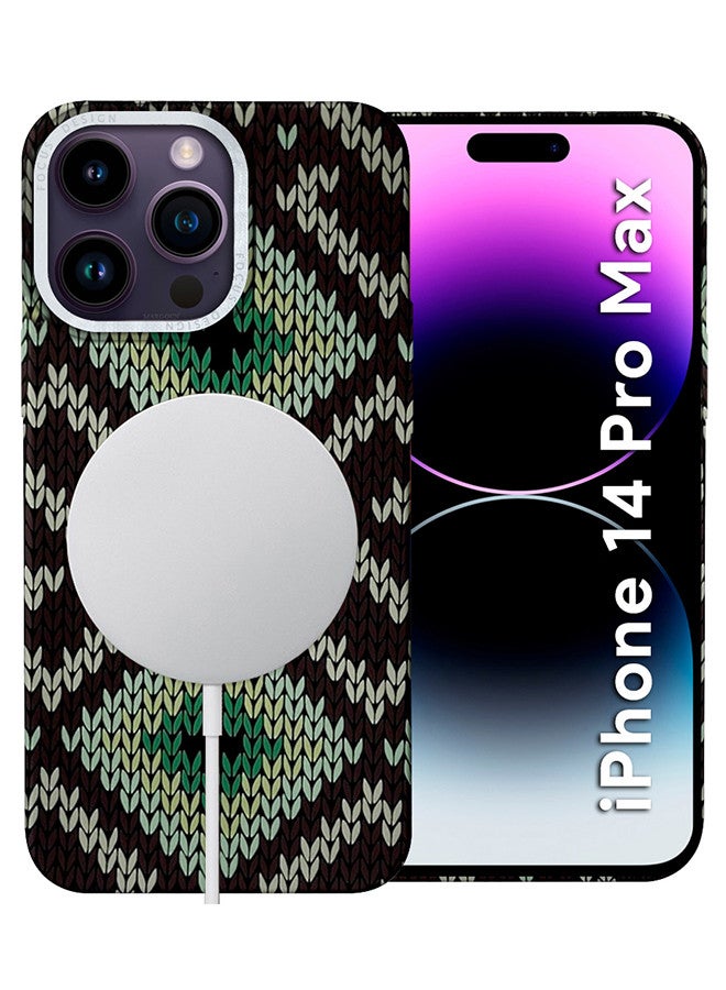 MARGOUN iPhone 14 Pro Max MagEZ Case Cover Fusion Weaving Pattern Kevlar Fiber Bulletproof Vest Cover Protective Ultra Slim Magnetic, Screen and Camera Guard - Black Green-1k - Image 2