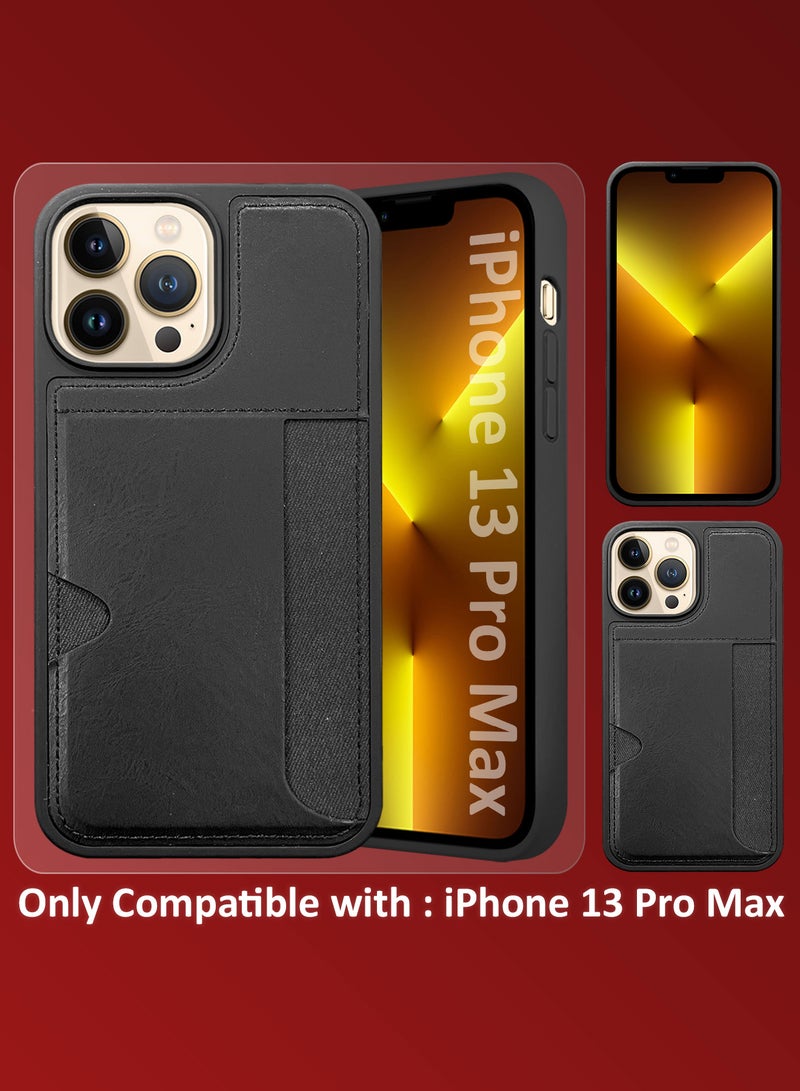 MARGOUN iPhone 13 Pro Max 2Packs Case Leather Anti Fingerprint Cover with Wallet Card Slot Shell, Side Insert Card Holder, Anti Fall Protection - Black-2  - Image 3