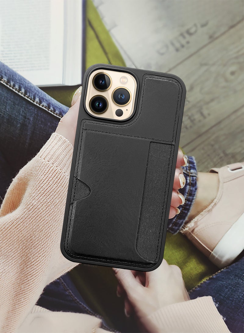 MARGOUN iPhone 13 Pro Max 2Packs Case Leather Anti Fingerprint Cover with Wallet Card Slot Shell, Side Insert Card Holder, Anti Fall Protection - Black-2  - Image 2