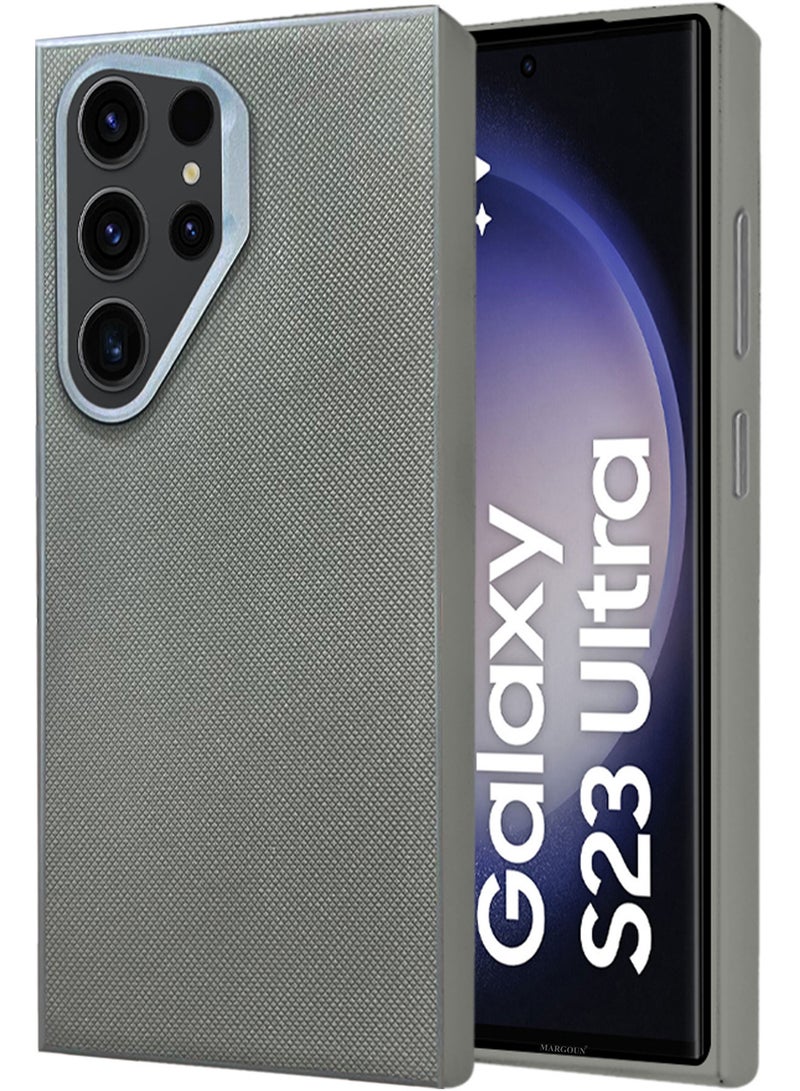 MARGOUN Samsung Galaxy S23 Ultra Vegan Leather Case Cover, Slim Fit, Raised Edges for Camera and Screen Protection Grey-1 - Image 1