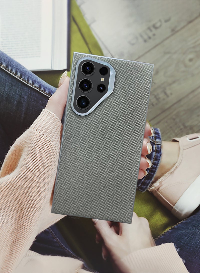 MARGOUN Samsung Galaxy S23 Ultra Vegan Leather Case Cover, Slim Fit, Raised Edges for Camera and Screen Protection Grey-1 - Image 4