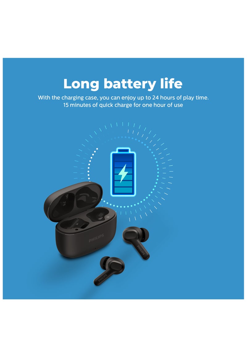 Philips Bluetooth Earphones, 10mm Drivers, Dynamic bass, 24 hours Play Time, IPX4, Clear Calls Black  - Image 5