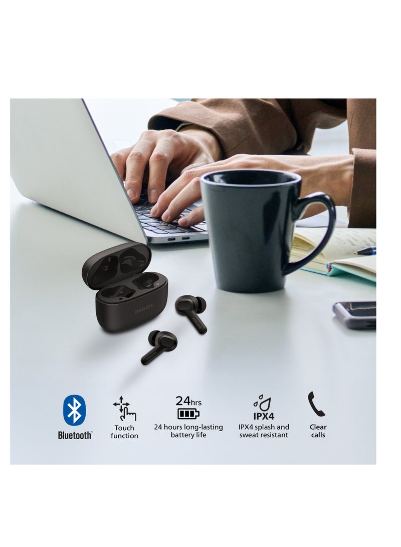 Philips Bluetooth Earphones, 10mm Drivers, Dynamic bass, 24 hours Play Time, IPX4, Clear Calls Black  - Image 2