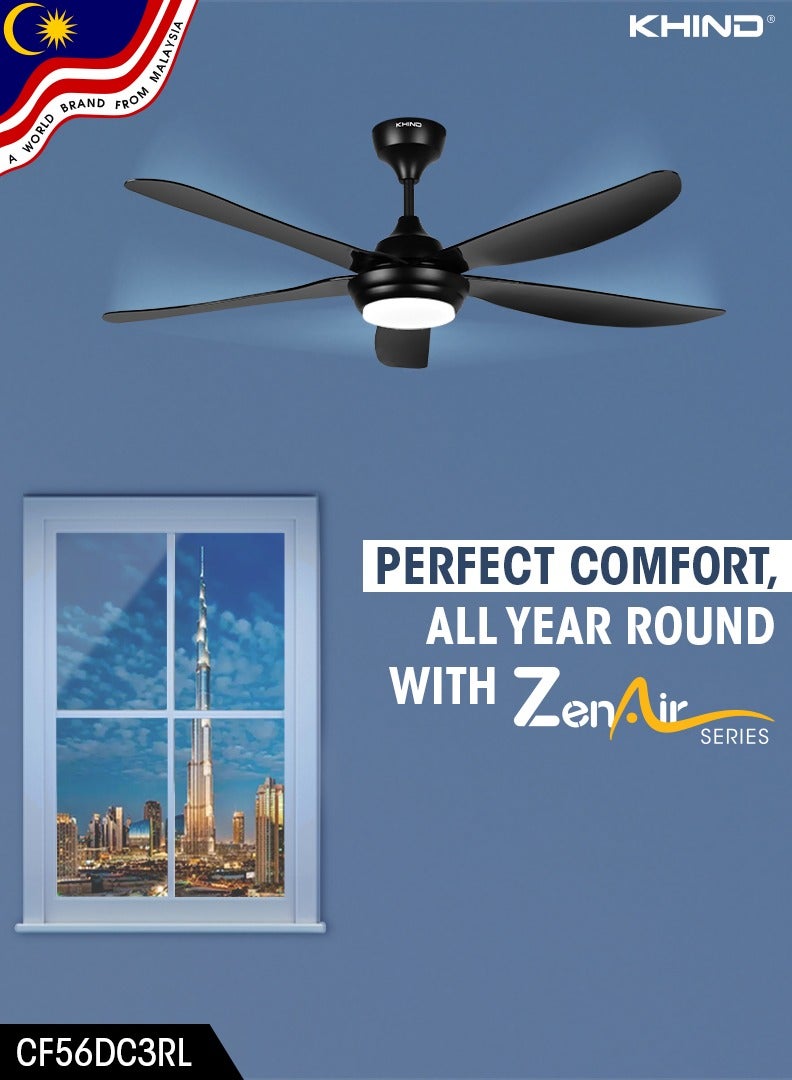 Zen Air Ceiling Fan 56 Inch Ceiling Fan with Remote Control, Quiet BLDC Motor, Modern 5 ABS Blades, 6 Forward & Reverse Speed Settings, High Airflow, 38W Power 18 W CF56DC3RL Matt Black - pnsku/N70154547V/45/_/1739970146/1642bd5a-79cb-4093-bdc9-25798efcabe3