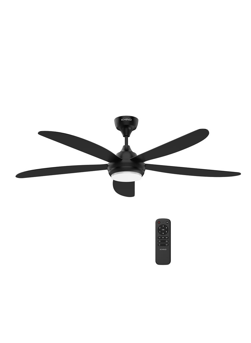KHIND Zen Air Ceiling Fan 56 Inch Ceiling Fan with Remote Control, Quiet BLDC Motor, Modern 5 ABS Blades, 6 Forward & Reverse Speed Settings, High Airflow, 38W Power 18 W CF56DC3RL Matt Black  - Image 1