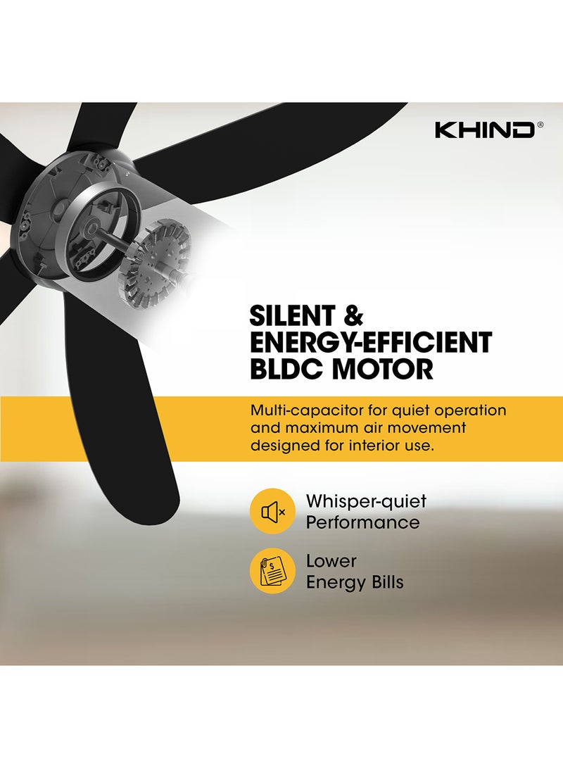 KHIND Zen Air Ceiling Fan 56 Inch Ceiling Fan with Remote Control, Quiet BLDC Motor, Modern 5 ABS Blades, 6 Forward & Reverse Speed Settings, High Airflow, 38W Power 18 W CF56DC3RL Matt Black  - Image 4