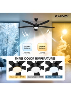 KHIND Zen Air Ceiling Fan 56 Inch Ceiling Fan with Remote Control, Quiet BLDC Motor, Modern 5 ABS Blades, 6 Forward & Reverse Speed Settings, High Airflow, 38W Power 18 W CF56DC3RL Matt Black  - Image 5