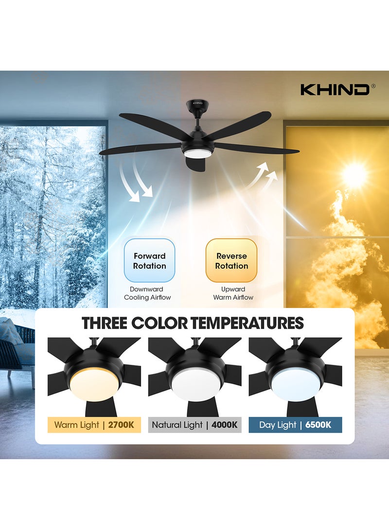 KHIND Zen Air Ceiling Fan 56 Inch Ceiling Fan with Remote Control, Quiet BLDC Motor, Modern 5 ABS Blades, 6 Forward & Reverse Speed Settings, High Airflow, 38W Power 18 W CF56DC3RL Matt Black  - Image 5