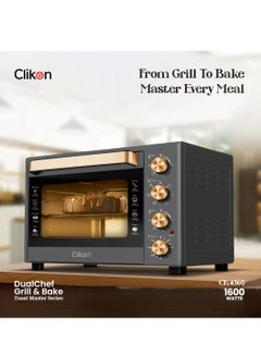 Clikon Dual Chef Grill&Bake 38L Electric Convection Oven with Rotisserie – Multi-Function, Stainless Steel, Adjustable Temperature, Accessories Included 1600 W 38 L 1600 W CK4360 Black and Gold  - Image 2