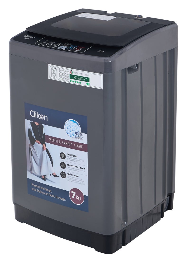 Clikon - 7KG MultiPrograms Top Load Washer, 720 RPM, 5 Star Energy Saving, Fully Automatic Washing Machine, Digital LCD Display, Child Lock, Best For Home And Small Family 7 kg 650 W CK654 Grey - Image 1