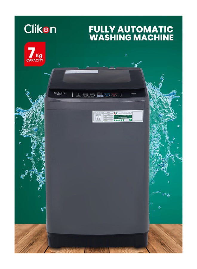 Clikon 7KG MultiPrograms Top Load Washer, 720 RPM, 5 Star Energy Saving, Fully Automatic Washing Machine, Digital LCD Display, Child Lock, Best For Home And Small Family 7 kg 650 W CK654 Grey - Image 1