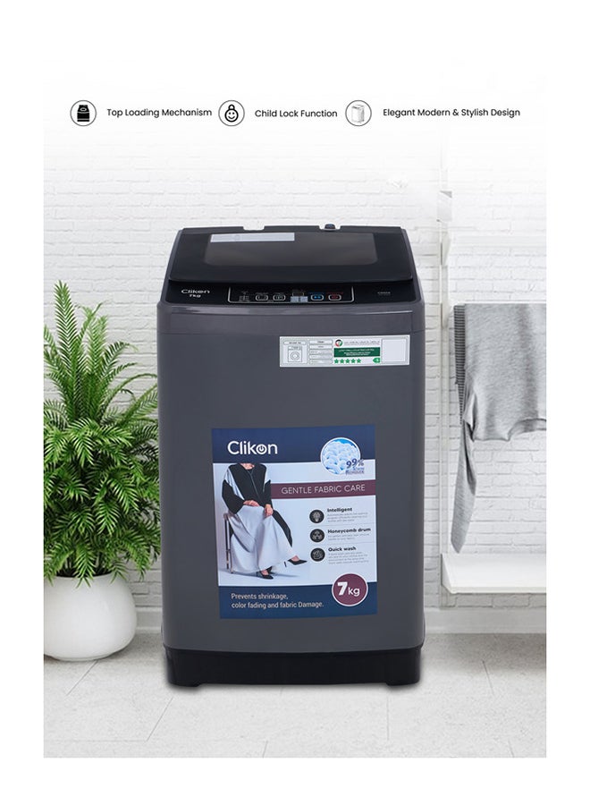 Clikon 7KG MultiPrograms Top Load Washer, 720 RPM, 5 Star Energy Saving, Fully Automatic Washing Machine, Digital LCD Display, Child Lock, Best For Home And Small Family 7 kg 650 W CK654 Grey - Image 4