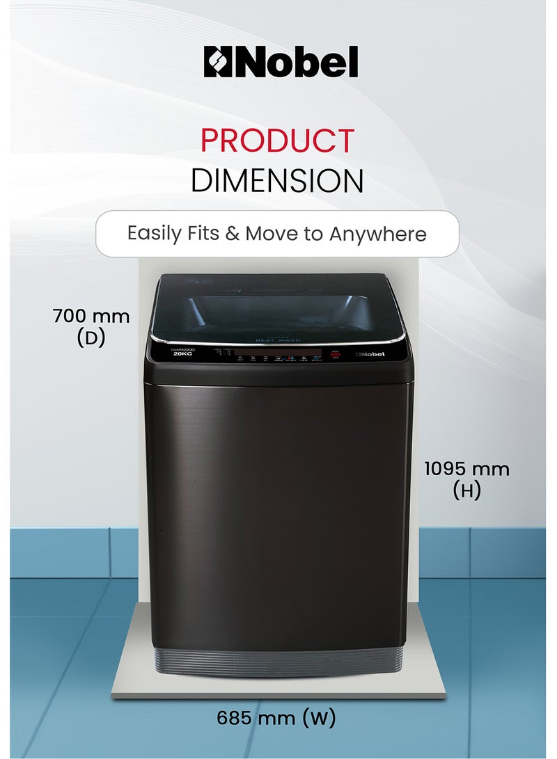 20 KG Automatic Top Load Washer - Fully Automatic, Copper Motor, 8 Programs, Stainless Steel Tub, Digital Display, and More for Superior Cleaning Performance - NWM2200 Black - pnsku/N70154555V/45/_/1741618919/acb25b2a-0079-4e7f-90bf-201ba1a71ffd