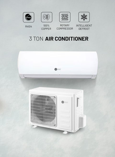 3.0 Ton Split Type Air Conditioner, Rotary Compressor, Extreme Cooling, Turbo Mode, Auto Restart, Low Noise, T3 Climate, R410a Refrigerant | 5-Year Compressor Warranty AF-3000ACWT White