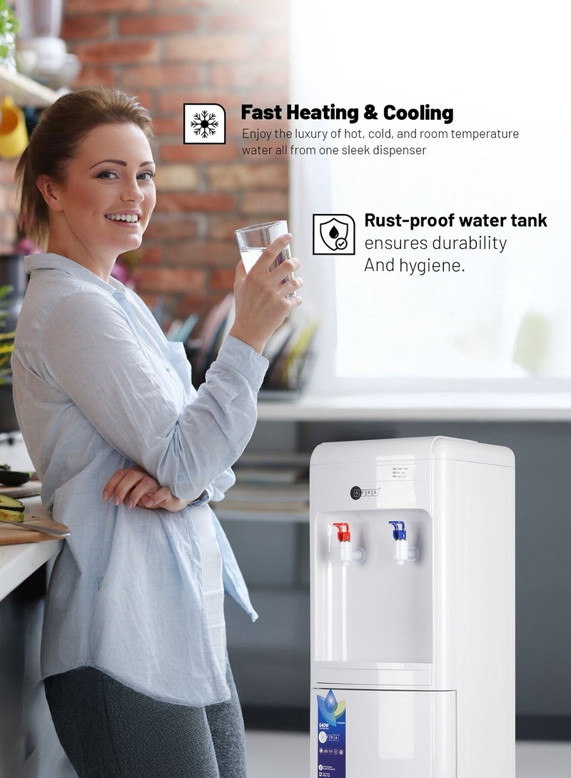 عفرا Water Dispenser with Dry Storage Cabinet | Hot & Cold | Fast Heating & Cooling | Double Thermostat | 2-Year Warranty | 640 Watt AF-9050WDWH White  - Image 2
