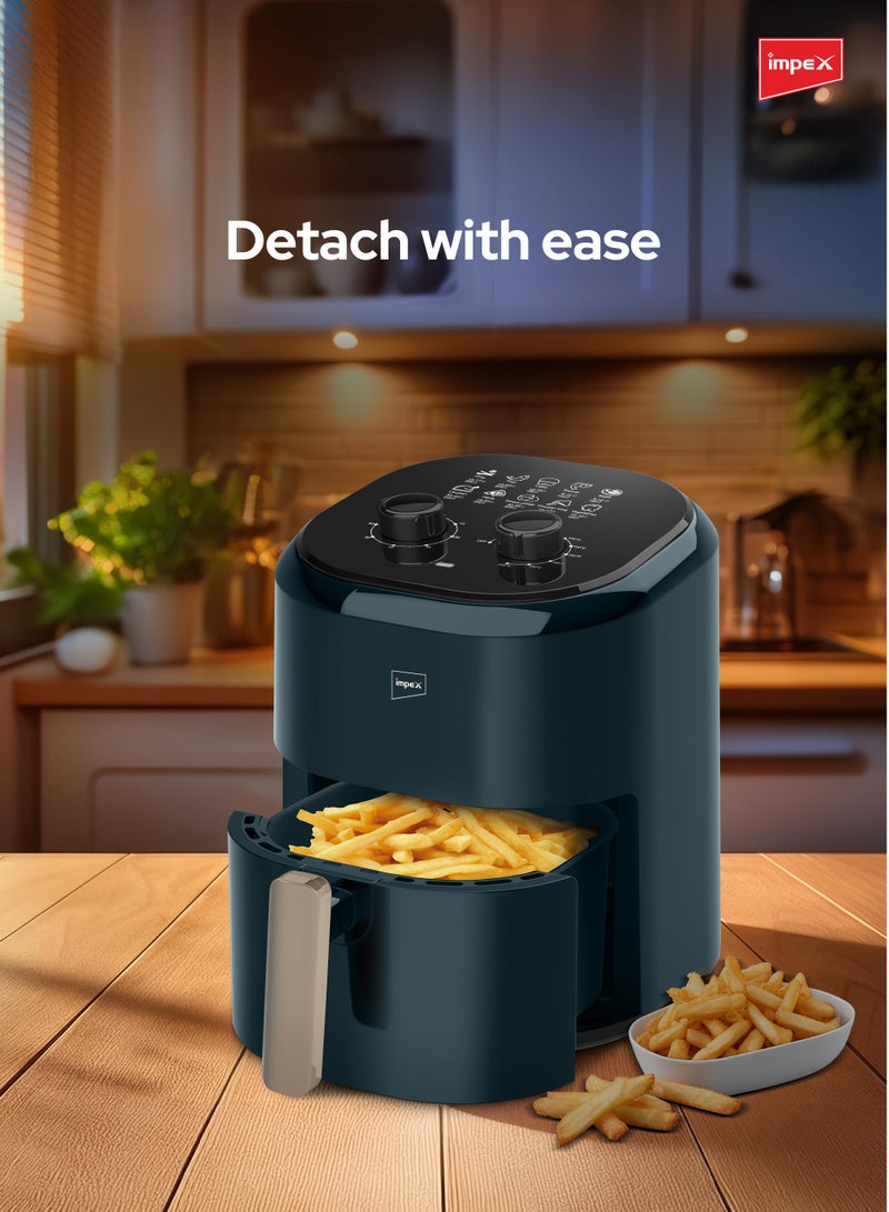 Impex - 4.5L Mechanical Air Fryer AF 4305A, 1200W Oil-Free Hot Air Fryer, Adjustable Temperature & 60-Min Timer, Non-Stick Large Capacity Basket, Overheat Protection, Cyclonic Airflow Cool-Touch Handle 4.5 L 1200 W AF 4305A Dark Green - Image 1