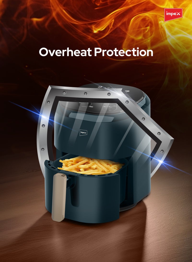 Impex - 4.5L Mechanical Air Fryer AF 4305A, 1200W Oil-Free Hot Air Fryer, Adjustable Temperature & 60-Min Timer, Non-Stick Large Capacity Basket, Overheat Protection, Cyclonic Airflow Cool-Touch Handle 4.5 L 1200 W AF 4305A Dark Green - Image 1