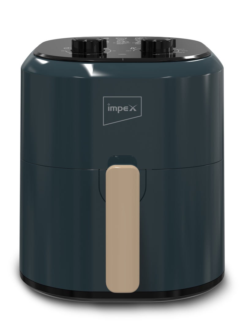 Impex - 4.5L Mechanical Air Fryer AF 4305A, 1200W Oil-Free Hot Air Fryer, Adjustable Temperature & 60-Min Timer, Non-Stick Large Capacity Basket, Overheat Protection, Cyclonic Airflow Cool-Touch Handle 4.5 L 1200 W AF 4305A Dark Green - Image 1