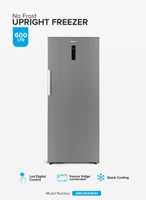 600 L No Frost Upright Freezer Convertible | Huge Storage Capacity, Inverter Compressor, Freeze and Fridge Conversion Option| Digital Temperature Control, Door Open Alarm| Storing Bulk Groceries, Meats, Frozen Vegetables, Ice Creams, Etc 600 L 190 W GRFU6124XHN Metallic Grey