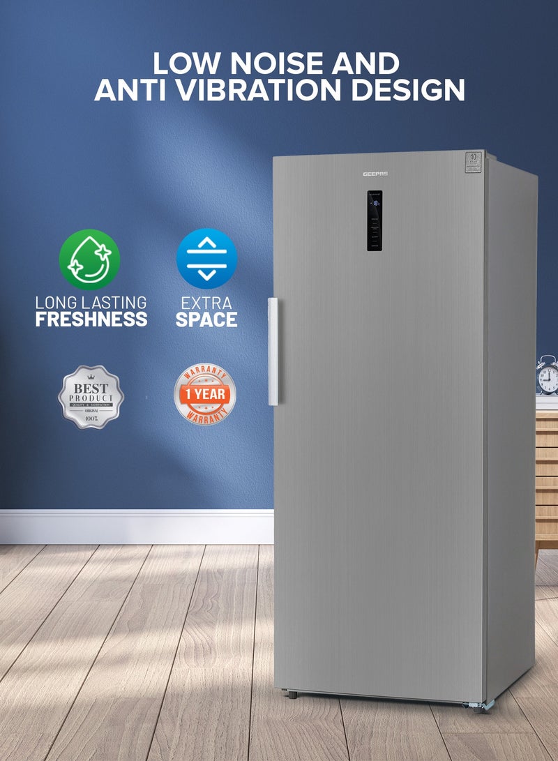 GEEPAS - 600 L No Frost Upright Freezer Convertible | Huge Storage Capacity, Inverter Compressor, Freeze and Fridge Conversion Option| Digital Temperature Control, Door Open Alarm| Storing Bulk Groceries, Meats, Frozen Vegetables, Ice Creams, Etc 600 L 190 W GRFU6124XHN Metallic Grey - Image 1