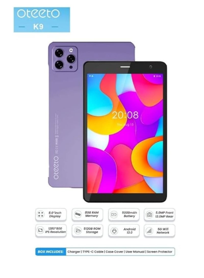 أوتيتو K9 8 Inch Single SIM Purple 8GB RAM 512GB 5G - International Version - Image 2