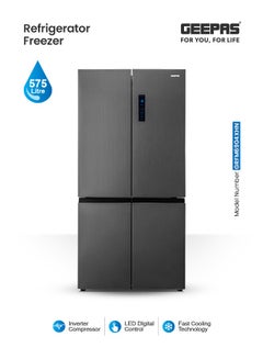 جيباس 575L Multi-Door No-Frost Refrigerator with Inverter Compressor: 154L Freezer & 421L Refrigerator, Multi-Airflow Cooling, Smart Functions (Holiday Mode, Kids Lock), Interior Light, and Unbreakable Glass Shelves GRFM6904XHN Black  - Image 1